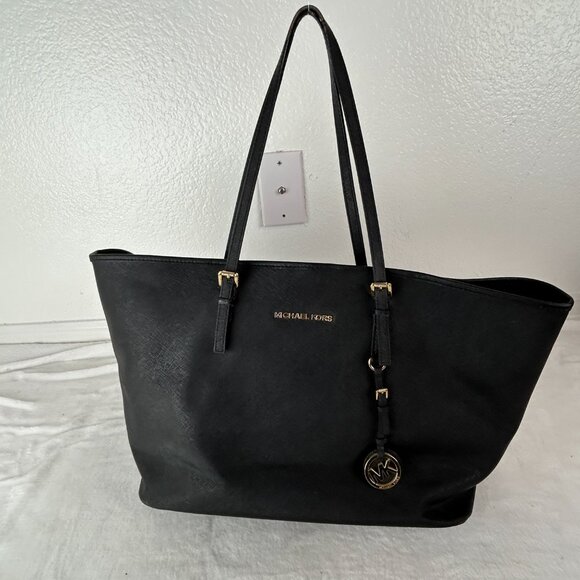 Authentic Michael Kors Jet Set Saffiano Leather Tote Bag Large Black Travel